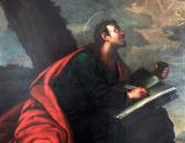 Barokní obraz sv. Jan na Pathmu (podle rytiny K. Škréty)